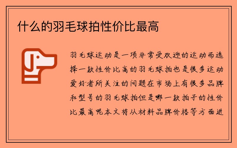 什么的羽毛球拍性价比最高